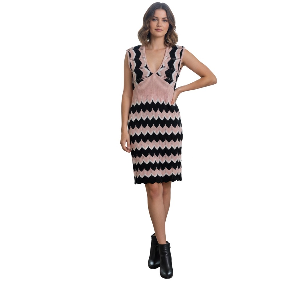Vintage Say‎ What? Pink and Black Chevron Knit Dress